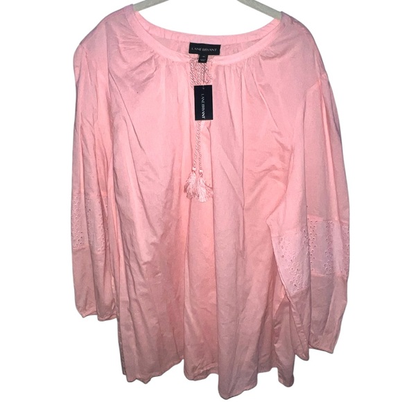 LANE BRYANT | NWT PINK EYELET KEYHOLE NECK BLOUSE - Picture 1 of 8